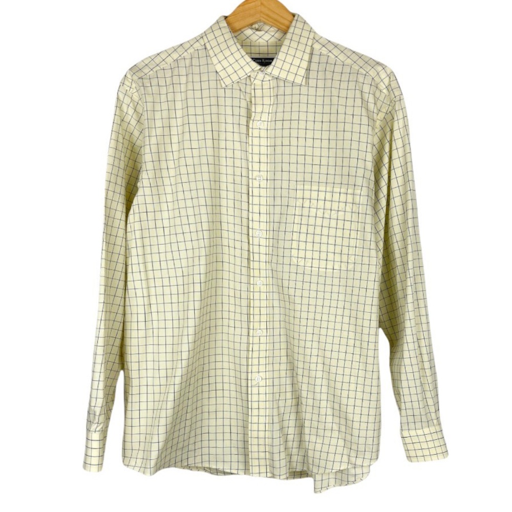 Club Room Charter Club Long Sleeved Button Down Windowpane Neck Size 16 1/2